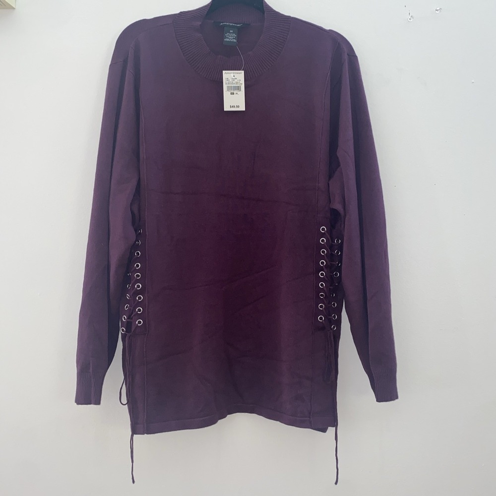 Ashley Stewart Sweater Lattice‎ Side Tie Up  NWT Size 26 Purple